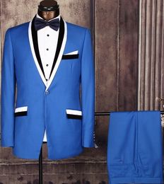 High Quality Royal Blue Men Wedding Tuxedos Excellent Groom Tuxedos Shawl Lapel One Button Men Blazer 2 Piece Suit(Jacket+Pants+Tie) 1353