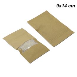 9x14 cm 50Pcs Lot kraft Paper Resealable Clear Window Food Valve Pack Bags for Dried Nuts With Window Reusable Craft Storage Packing Pouches