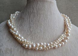 100% Natural Pearl Jewellery,White Colour 18'' 3-9mm White Colour Real Freshwater Pearl Necklace,Bridesmaid Gift For Women