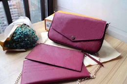 fast Shipping Women Genuine Leather Woc Clutch Handbag 64065 Brand Designer 3pcs Set Pochette shoulder Bag with Box gril clutch purse wallet