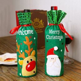 Christmas Wine Bottle Decor Santa Claus Snowman Deer Bottle Cover Clothes Kitchen Decoration for Xmas Dinner Party 3 Styles