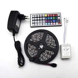 RGB LED Strip Waterproof 5M 5050 SMD LED Light Tape Flexible Ribbon with IR Remote Controller and DC 12V Power Adapter Full set