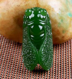 100% Natural Green jade China Carving Collection Natural Stone Cicadas Necklace Pendant Lucky Amulet jade statue lovers pendant