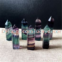 5Pcs Rainbow Fluorite Healing Crystal Grid Standing Point Faceted Prism Wand Carved Fluorite Quartz Tower Point Obelisk Reiki Stone Figurine