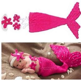 Puseky Baby Hat Mermaid Newborn Photography Props Girls Crochet Knitted Cap Hand-woven Photo Costume Props Hats 0-6M