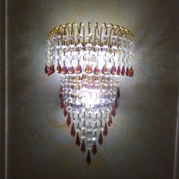 Modern Gold Crown Palace Gate Purple Crystal Wall Lights Bedroom Bedsides Corridor Luxury European Living Room Wall Lighting