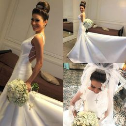 Perfect Backless Mermaid White Wedding Dresses Sexy Long Train Satin Plus Size Country Open Back Arabic Bridal Gown Bride Dress Custom