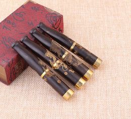 Carved dragon solid wood cigarette holder removable filter black ebony carving craft pipe