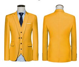 Brand New Yellow Three Piece Groom Tuxedos Notch Lapel One Button Men Blazer Men Business Formal Prom Suit(Jacket+Pants+Tie+Vest)1172