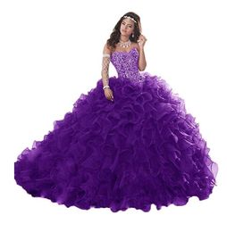 2023 Gorgeous Heavy Beaded Organza Quinceanera Dresses for Sweet 16 Ball Gowns Sweetheart Ruffles Evening Party Dress317b