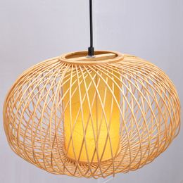 South Asian Bamboo Pumpkin Dining Room Ceiling Pendant Lamp Japanese Restaurant Pendant Lights Country Rustic Hanging Lamps