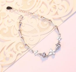 999 sterling silver four-leaf clover bracelet fashion simple Japanese and Korean white diamonds eight hearts and eight arrows zircon silver