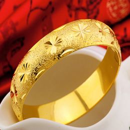 Thick Bangle 15mm Wide 18k Yellow Gold Filled Star Carved Womens Bangle Wedding Jewellery Gift Dia 60mm