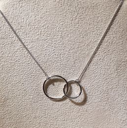 クラシックインフィニティダブルサークルペンダントジュエリーSoild100％Sterling Sier Eternity Party Clavicle Chain Necklace for Women Gift