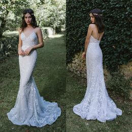 lihi hod sexy wedding dresses spaghetti neck lace appliqued beads backless bridal gowns robes de soire beach long train wedding dress