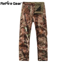 ReFire Gear Winter Shark Skin Soft Shell Tactical Military Camouflage Pants Men Windproof Waterproof Warm Camo Army Fleece Pants