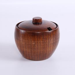 Wood Seasoning Salt Cans Pot Dish Suits Kitchen Seasoning Box Salt and Pepper Shakers Wooden Sause Pot