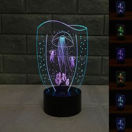 Colour Flash 3D LED Night Light Table Lamp Multicolor Jellyfish Baby Sleep Light #R45