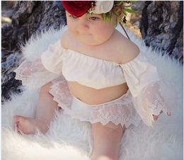 Infant Baby Girls Clothes Set Off Shoulder White Lace Crop Top And Shorts 2pcs Sunsuit Summer Kids Girls Clothing Beachwear Newborn Clothes