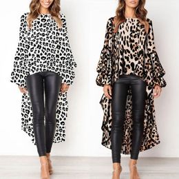 long back short front tops Canada - Womens Leopard Front Short Back Long Shirt Dress Ladies Autumn Loose Tops Blouse