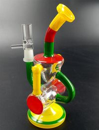 Bright Color Double Recycler Glass Water Pipe Hookahs bong 8.5" size with 14.4mm joint heady oil rigs dab Bowl dome