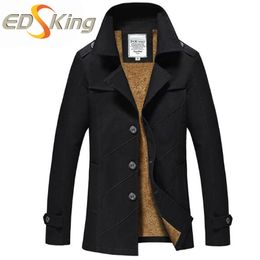 Winter Mens Korean Trench Coat Jacket Long Section Windbreaker Youth Casual Man Jacket Plus Cashmere Male Clothing Button