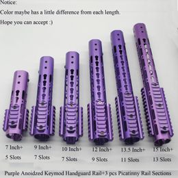 Purple Anodized 7/9/10/12/13.5/15'' Keymod Handguard Rail with 3 x Picatinny / Weaver Rail Sections+Aluminum Barrel Nut