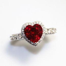 Red Ruby Heart Shape Gemstone Sterling 925 Silver Wedding Rings For Women Bridal Fine Jewelry Engagement Bague Accessories S18101001