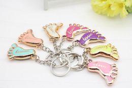 Mini Foot Shape Key Rings Keychains Love Keyring for Baby Shower Baptism Gifts Giveaway Souvenirs