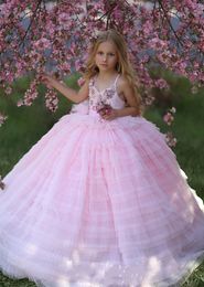 Icy Pink Flower Girl Dresses 2019 Ruffles Skirt Ball Gown Little Girl Birthday Party Dance Gowns Sweep Train Pageant Dress for Kids