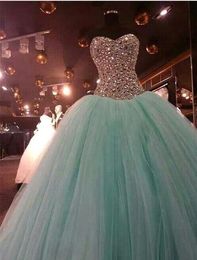 Strapless Tulle Quinceanera Dresses Beaded Rhinestones Top Ball Gown Long Formal Prom Gowns Masquerade Dresses BA9901