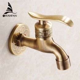 NEW Flower Carved Antique Brass Washing Machine Faucet Single Handle Mixer Tap Garden faucet Wholesale Promotion HJ-8662F