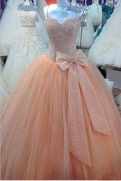 2017 Princess Crystal Beading Ball Gown Quinceanera Dress with Bow Lace Up Plus Size Sweet 16 Dress Vestido Debutante Gowns BQ104