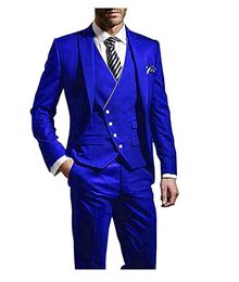 Custom Made Groomsmen Royal Blue Groom Tuxedos Peak Lapel Men Suits Wedding Best Man Bridegroom (Jacket + Pants + Vest + Tie) L179
