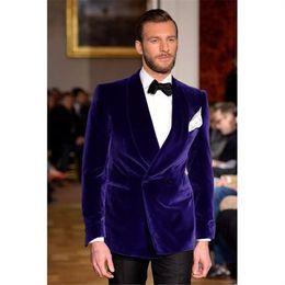 Hot Recommend Purple Velvet Groom Tuxedos Men Formal Suits Business Men Wear Wedding Prom Dinner Suits (Jacket+Pants+Tie+Girdle) 2061