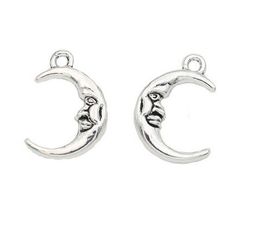 100Pcs Moon Face Charms Antique silver Charms Pendant For necklace Jewellery Making findings 21x15mm