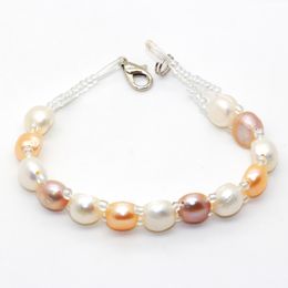 Freshwater Pearl Beaded Bracelet 7-8mm Button Pearl Bracelet for a love gift