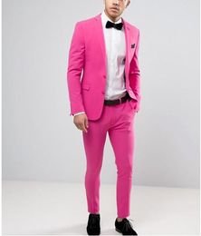 Brand New Hot Pink Men Wedding Tuxedos Excellent Groom Tuxedos High Quality Men Formal Prom Dinner Blazer 2 Piece Suit(Jacket+Pants+Tie)1951