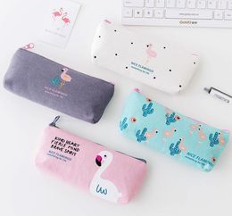 Cute Flamingo stationery bag Canvas cosmetic case pen pouch storage bag Stationery Storage Organiser Bag School Supply student case