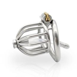 Stainless Steel Male Chastity Device Cage With Arc Ring Lock Metal Belt #R87