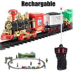 Classic Train Set for Kids with Smoke Realistic Sounds Light Remote Control Railway Car Christmas Gift Toy