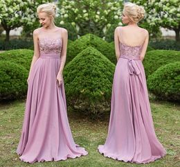 Rose Bridesmaid Dresses Long Chiffon A-Line Sleeveless Keyhole Backless Lace Top Short Wedding Maid Of Honour Gowns DH4018