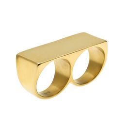 Personality Hip Hop Two Finger Rings Stainless Steel Gold Colour Men Punk Biker Rings Women Party Cool Ring Size 10 11 Available