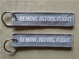 Remove Before Flight Easy Use Key Chain Luggage Tag Zipper Pull Woven Embroidery Keychain 13x2.8cm 100pcs lot