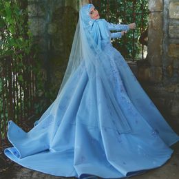 High Neck A-Line Prom Dress Beaded Lace Applique Long Sleeves Formal Evening Gowns Glamorous Muslim Saudi Arabia Party Dress Formal Wear