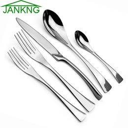 JANKNG 30-Piece 18/10 Stainless Steel Dinner Set Silver Cutlery Dinner Knife Fork Silverware Teaspoon Dinnerware Service for 6