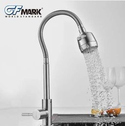 GFmark Single Lever Kitchen Faucet Taps Two Functions Water Outlet SUS304 Stainless Steel Kitchen Mixer Crane Sink Faucet