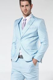2018 Men Suits Light Blue Wedding Suit Custom Made Business Suit Slim Fit Tailored Tuxedo 3 Pieces Terno Blazer Masculino(Jacket+Pants+Vest)