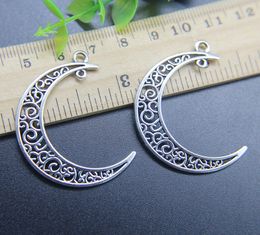 Wholesale Moon Charms Pendant Retro Jewelry Making DIY Keychain Ancient Silver Pendant For Bracelet Earrings 40*35mm