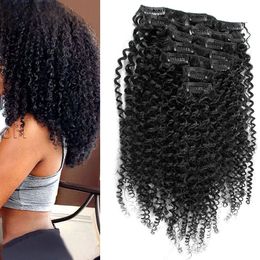 Mongolian kinky curly hair clip in 7pcs/Set clip in human hair extensions Natural Hair Clip Ins 4b 4c